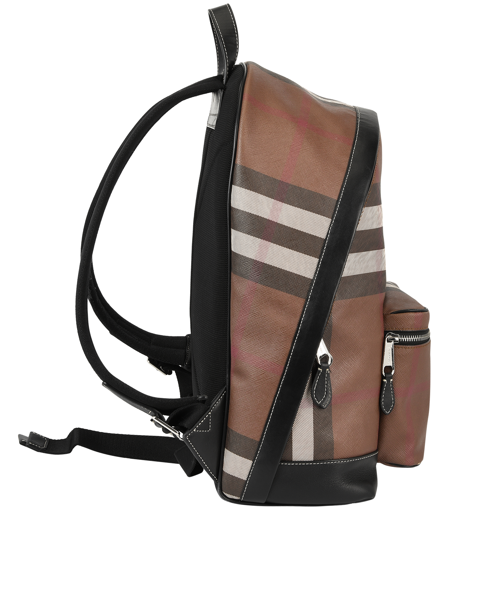 Burberry Check Backpack, &pound;550, Handbags, Black/Brown/Red/White, Canvas, Side view